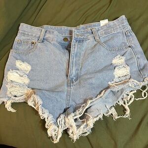 Distressed Light Blue Denim Shorts